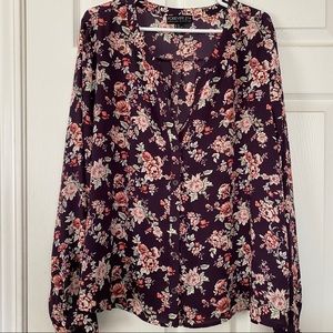 Flowery purple button down blouse